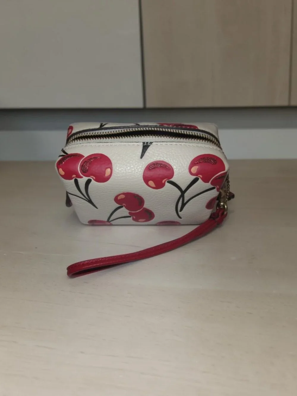 COACH - Cherry Print Leather Boxed Cosmetic Pouch, New in box
